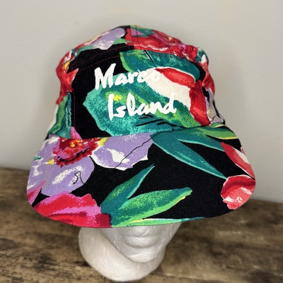 Vintage Hat Cap Fitted Floral Print Multicolor Big Brime - Picture 2 of 9